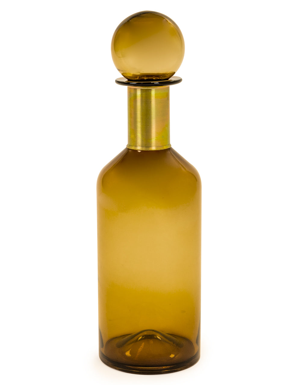 Tall Brown Glass Apothecary Bottle with Brass Neck