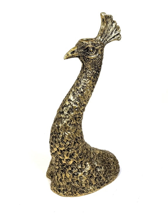 Antique Gold Peacock Head Candle Holder
