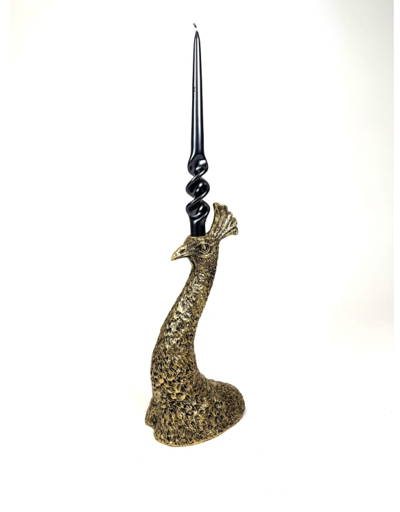 Antique Gold Peacock Head Candle Holder
