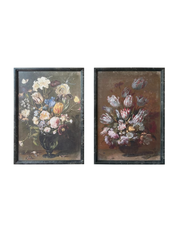 Set of 2 Antiqued Boho Floral Bouquet Wall Prints