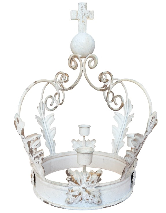 Antique White Metal Crown Candle Holder
