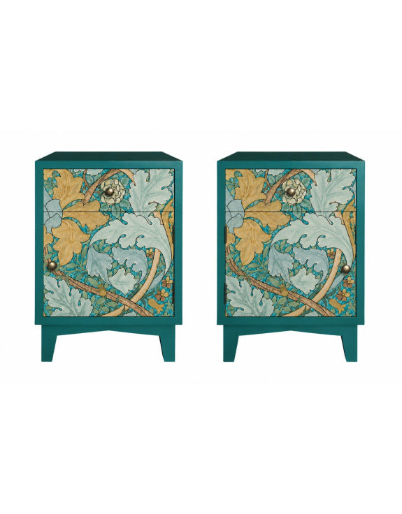 pair of 2 floral teal bedside cabinets 