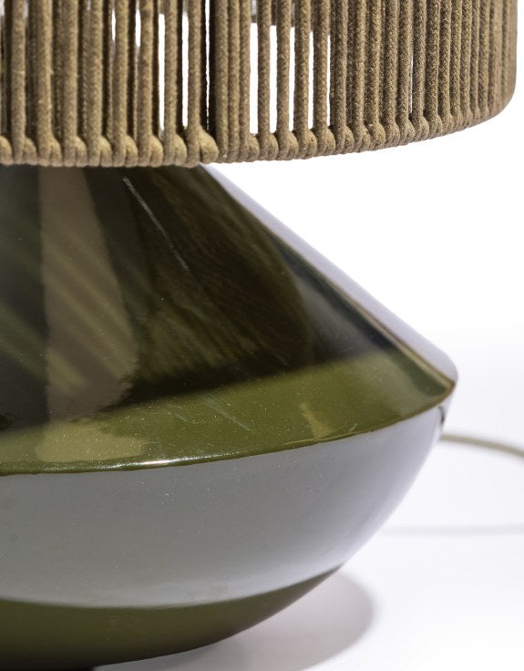 Forest Green Table Lamp with Ribbed Corded Shade