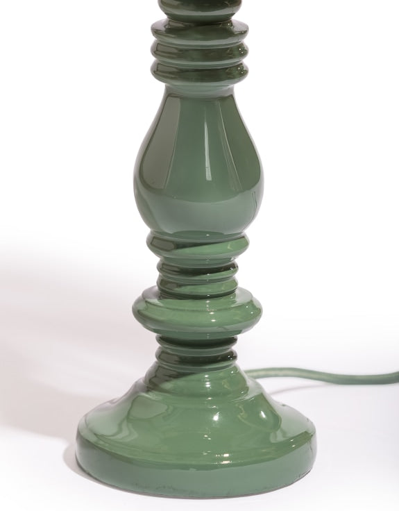Green Table Lamp with Natural Ribbed Rope Shade