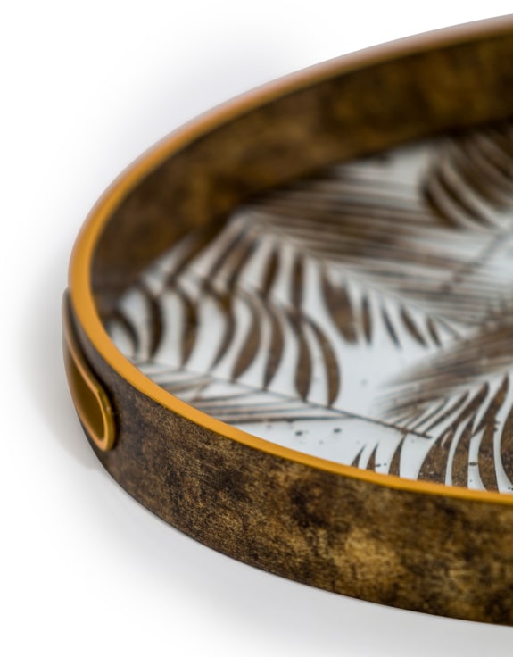 Set of 2 Dark Gold tropical Leaf Serving Trays