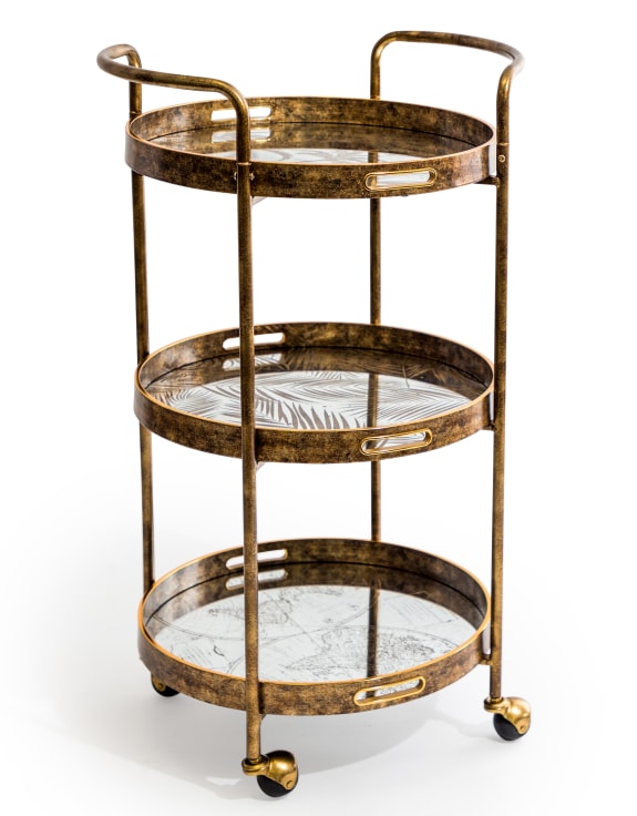 Antique Gold Drinks Trolley with Mirrored Serving Trays