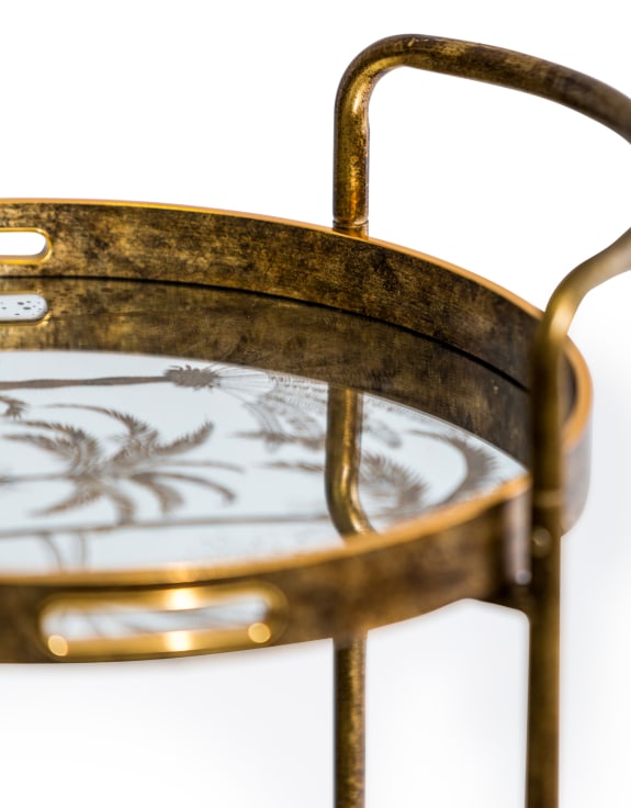 Antique Gold Drinks Trolley with Mirrored Serving Trays
