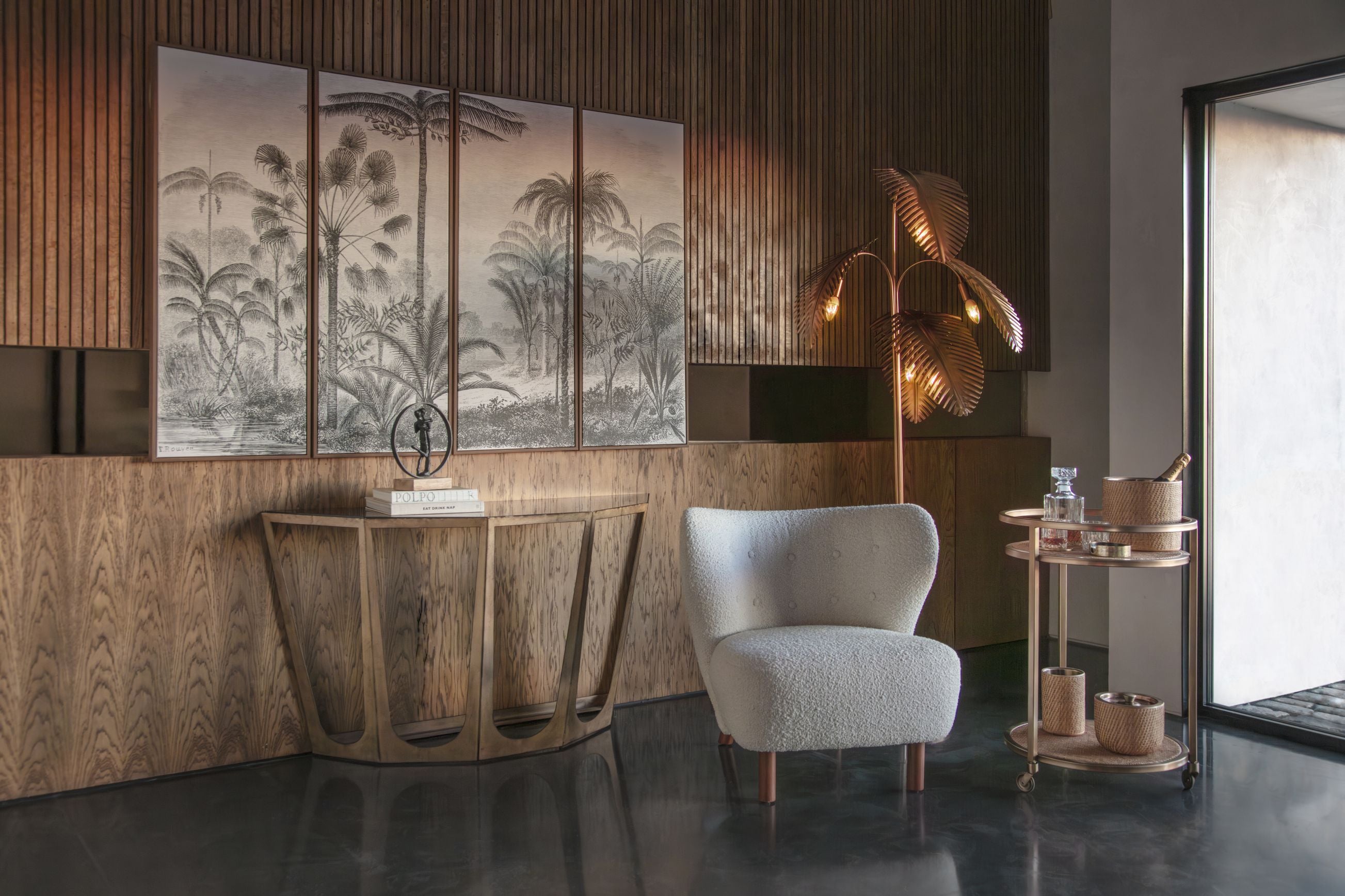 Tropical Palm Dusky Gold Floor Lamp