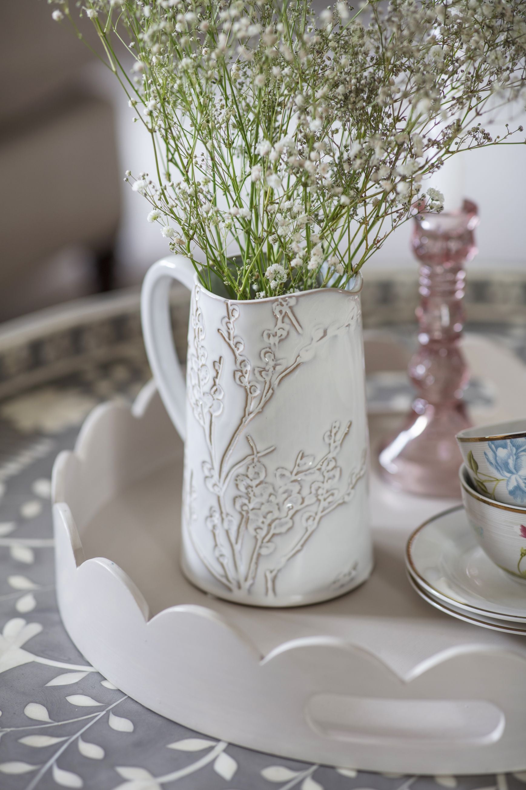 Laura Ashley White Pussywillow Stoneware Vase