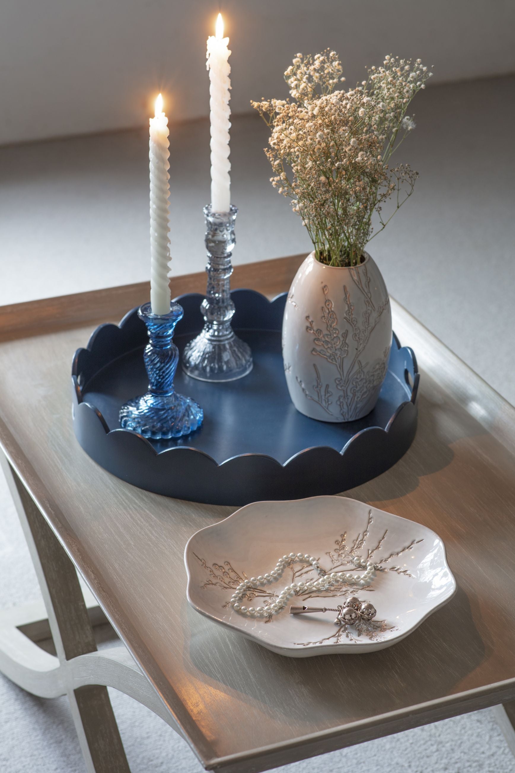 Laura Ashley Blue Glass Candlestick