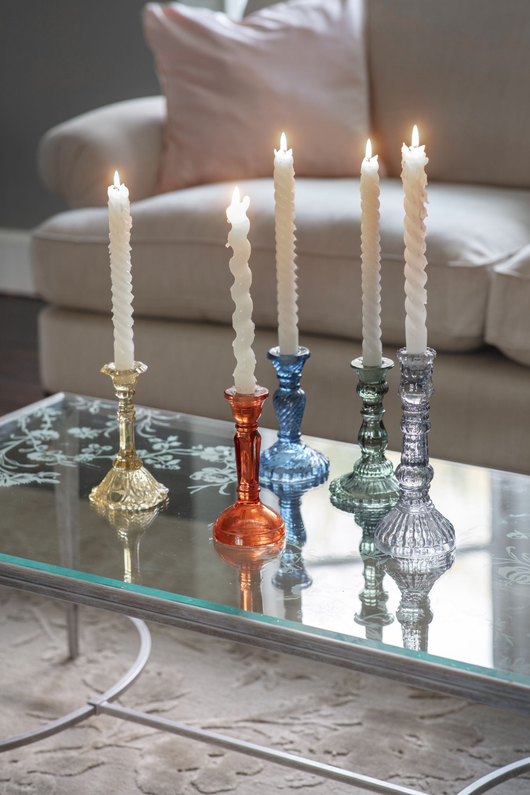 Laura Ashley Yellow Glass Candlestick