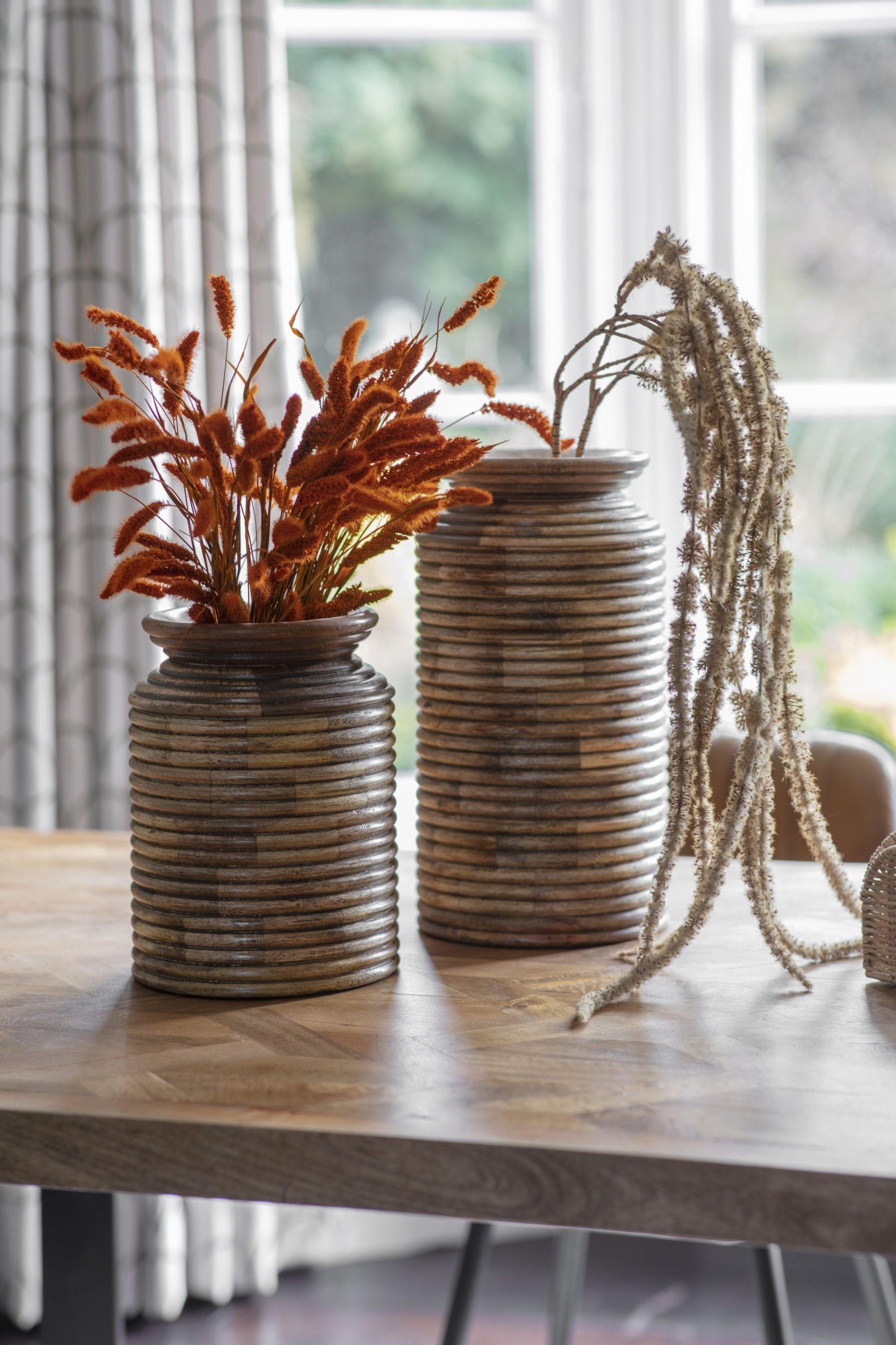 Loni Set of 2 Solid Wood Decorative Vases