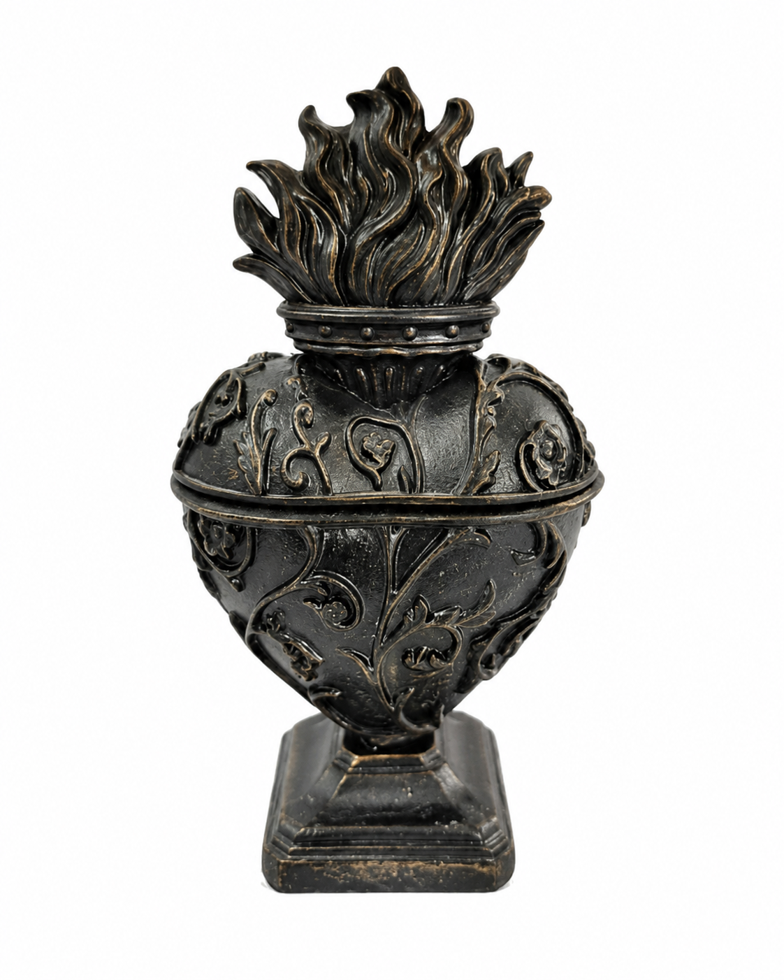 Decorative black urn trinket box with intricate details