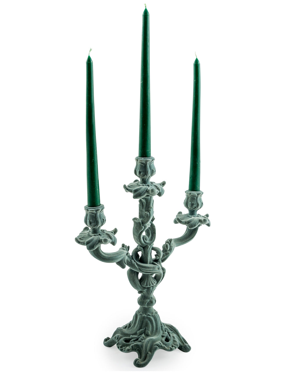 Light Grey Flock Ornate Candelabra
