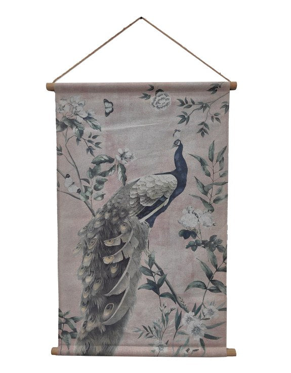 Peacock Dusky Pink Floral Wall Hanging Canvas Print