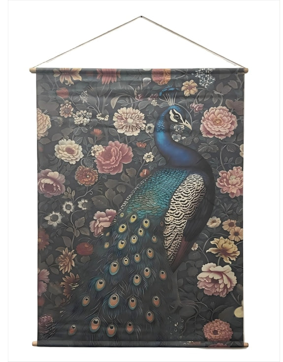 Large Boho Floral Peacock Wall Hanging Canvas Print