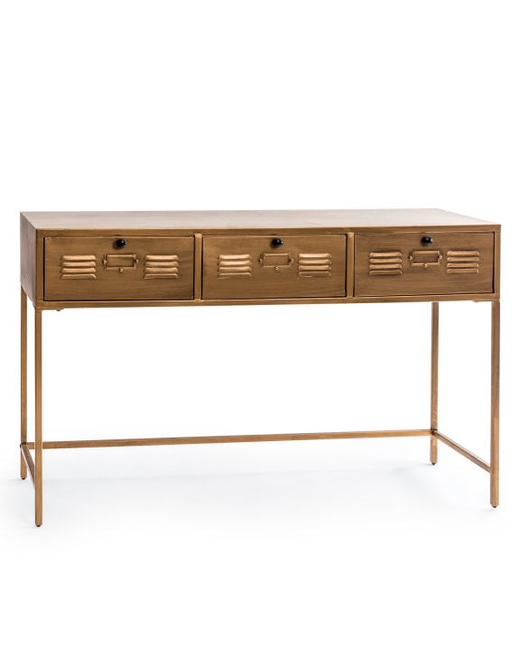 Brushed Antique Gold 3 Drawer Console Table