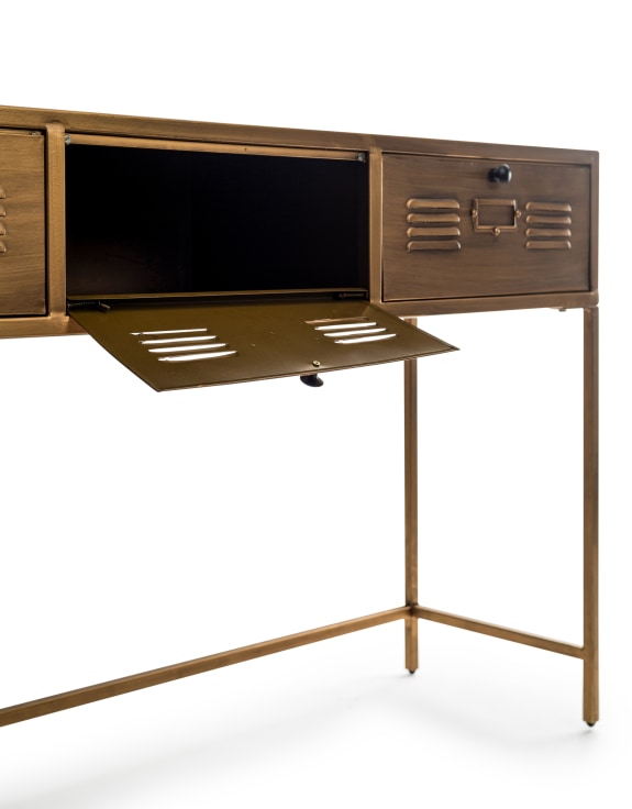 Brushed Antique Gold 3 Drawer Console Table