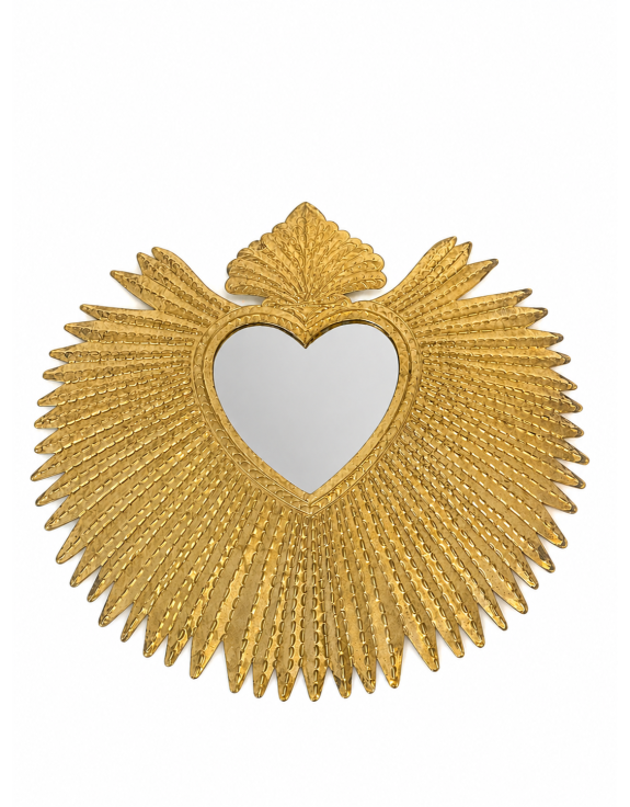 Decorative wall mirror with a heart shape and gold leaf design 