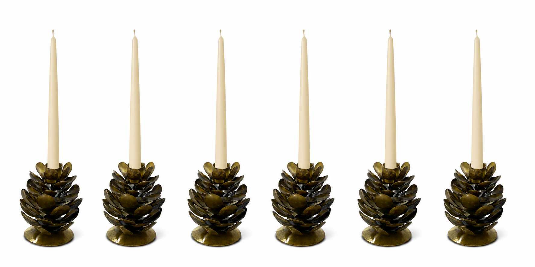 Set of 6 Antique Gold Pinecone Candle Holder