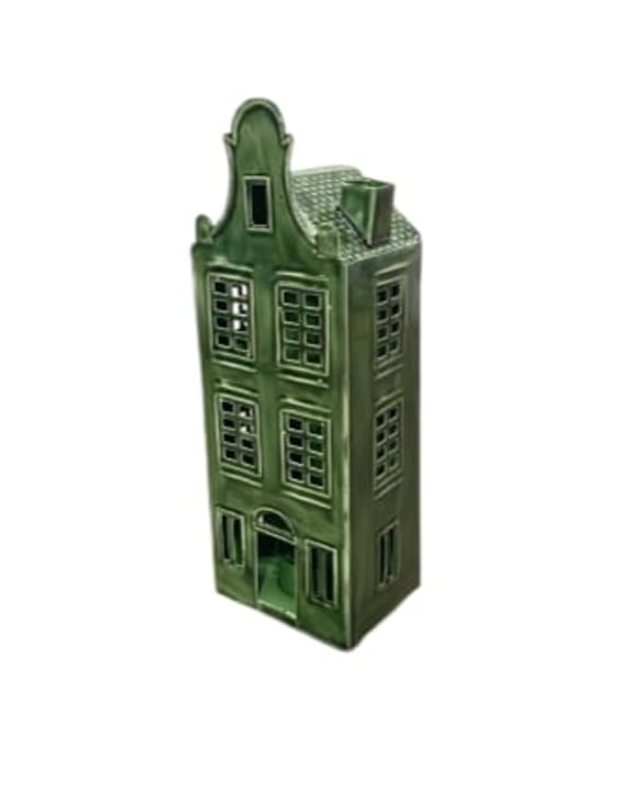 Green ceramic house-shaped tealight holder