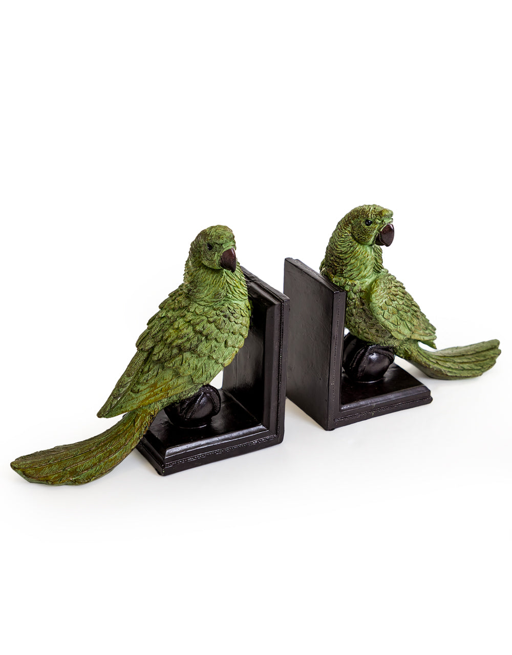 Pair of Green Parrot on Ball Bookend