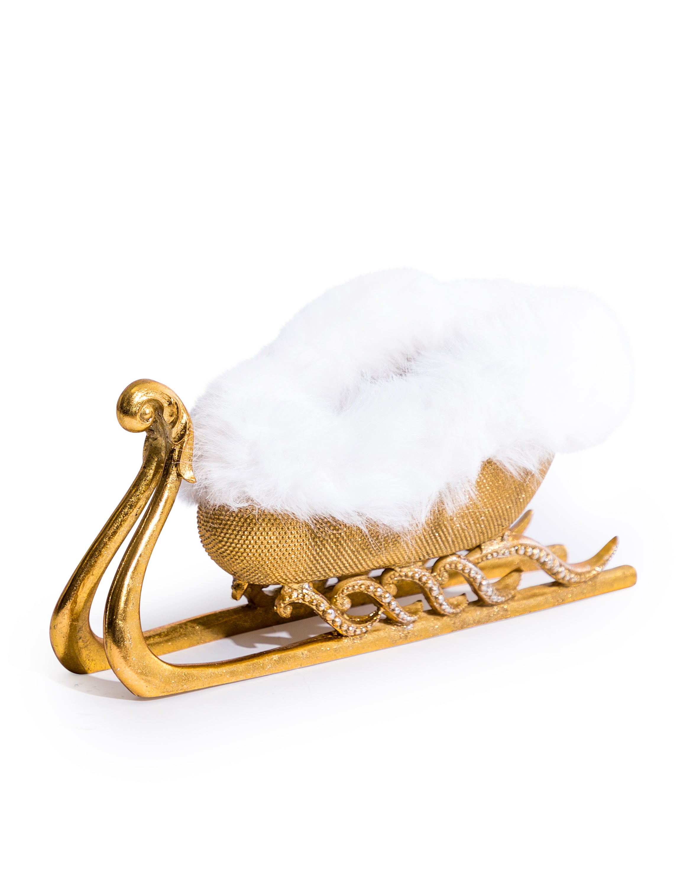 Gold Beaded Fur Sleigh Bottle Holder / Storage Bowl