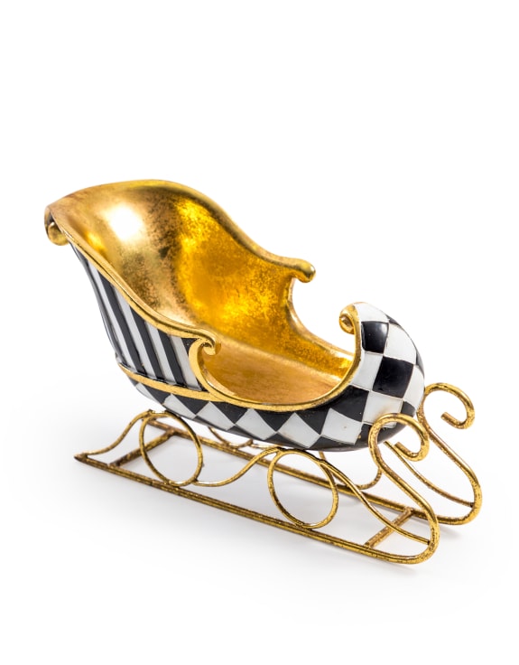 Large Black & Gold Sleigh Bottle Holder / Storage Bowl