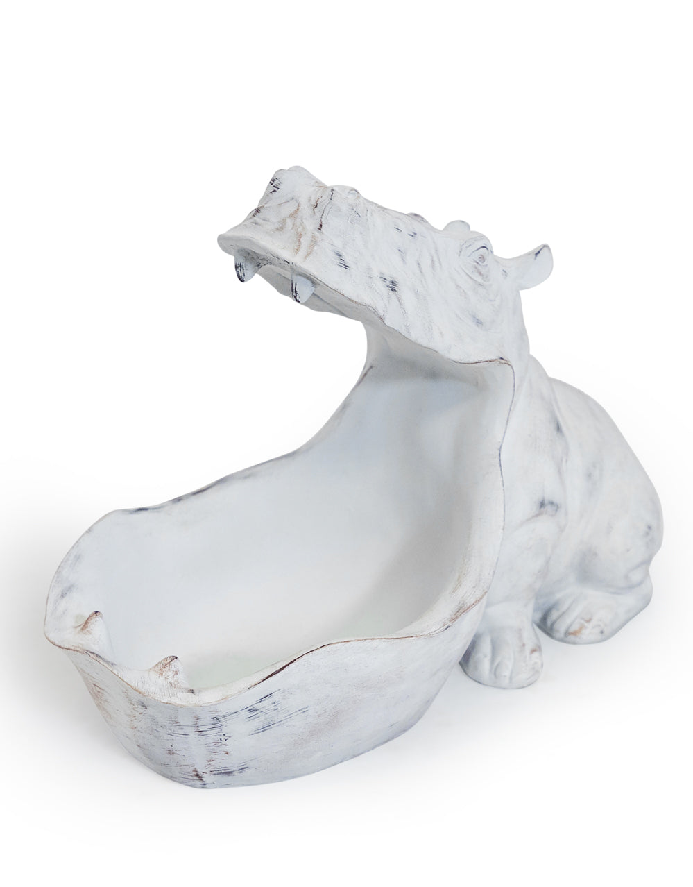 Antiqued White Hungry Hippo Storage Bowl
