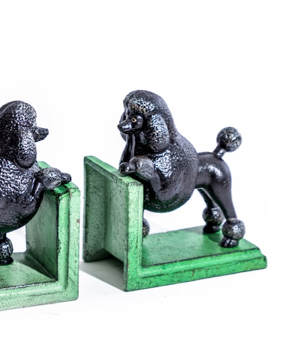 Cast Iron Antiqued Pair of Black Poodle Bookends