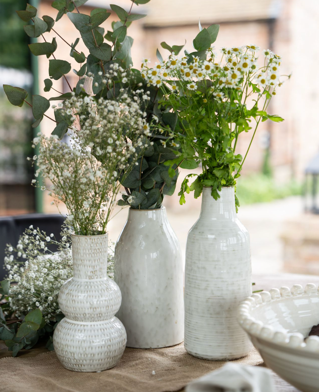 Laura Ashley White Lowick Stoneware Vase Small