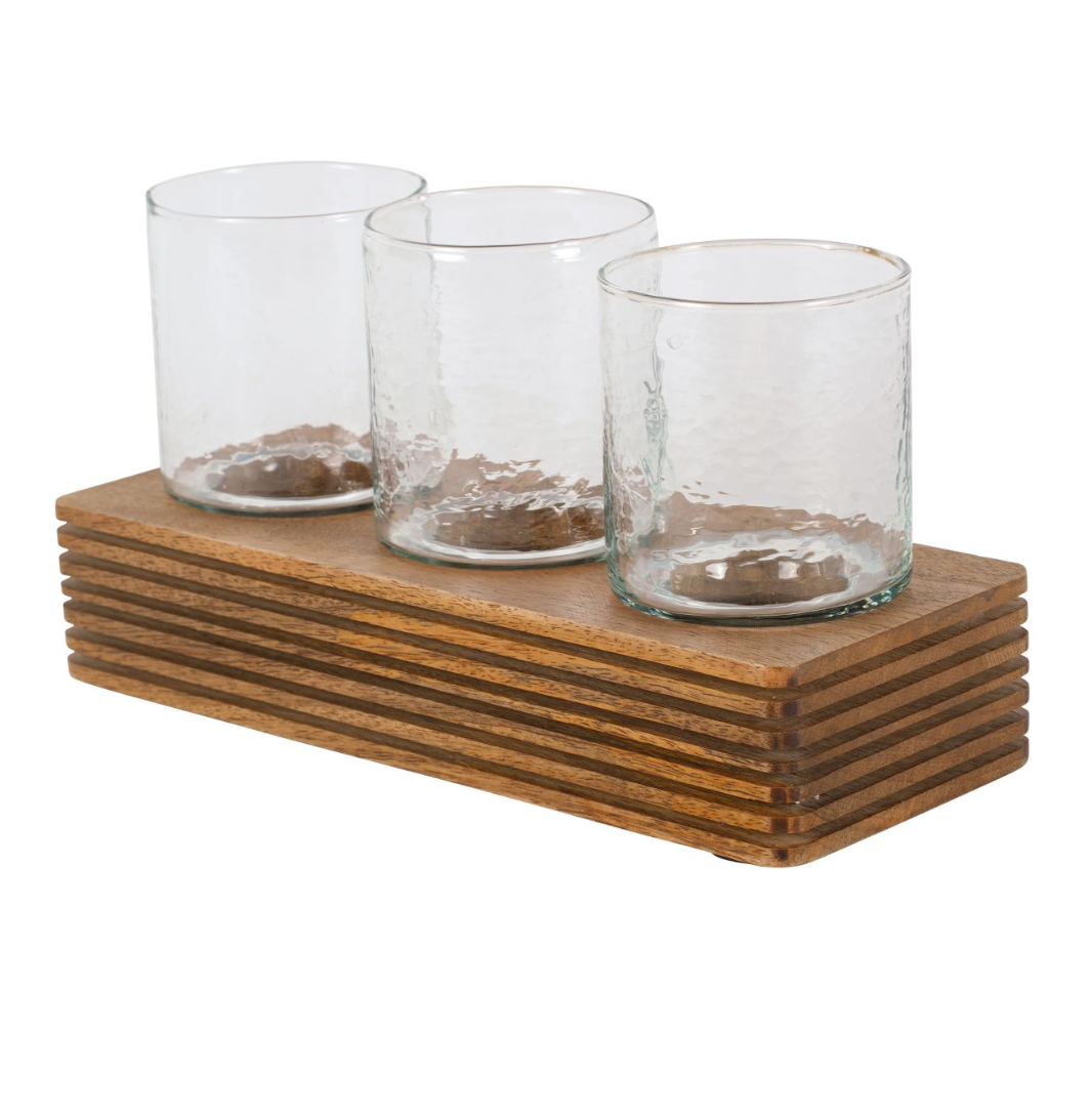 Glass & Wood Votive Holder