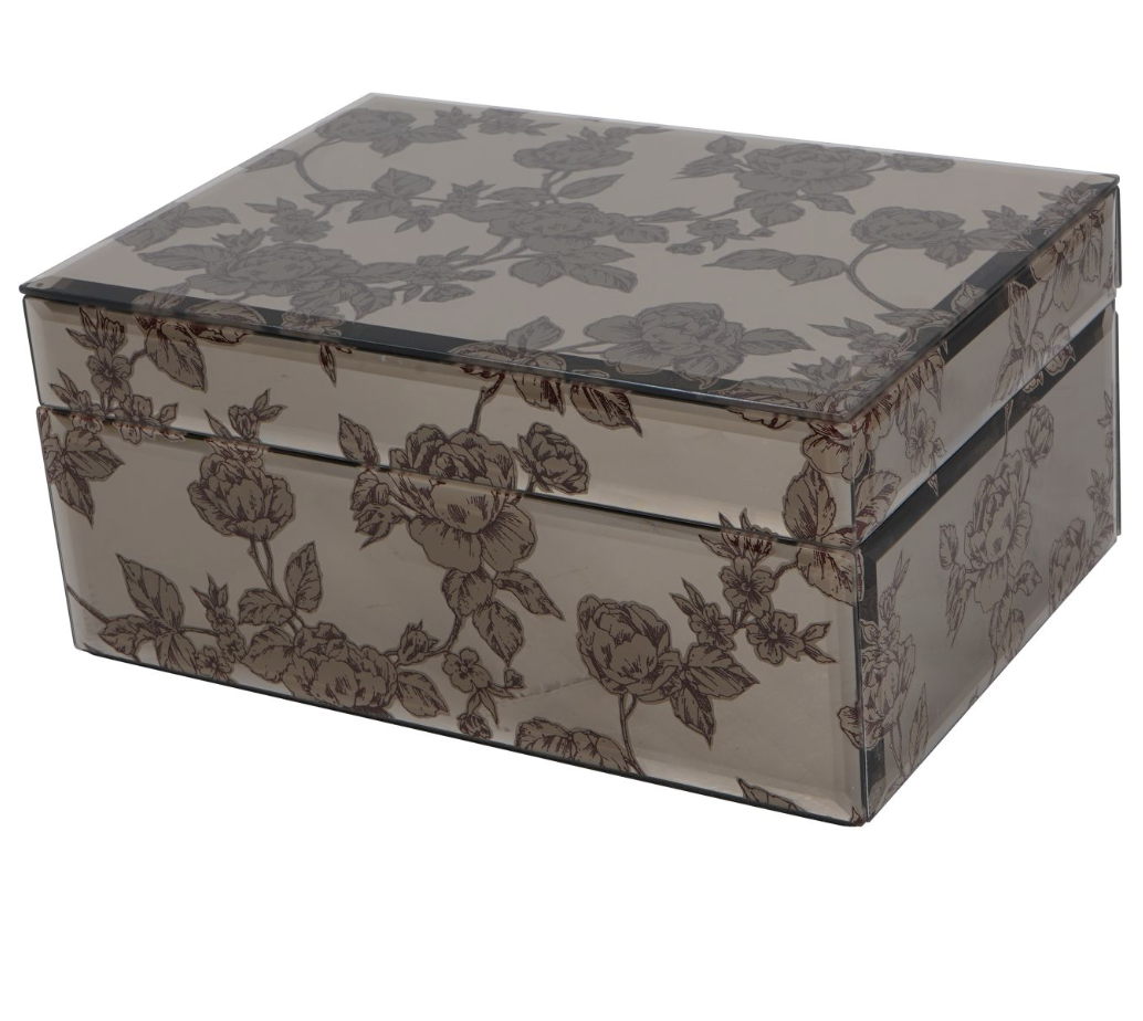 Laura Ashley Truffle Pollington Roses Large Mirrored Printed Jewellery Box