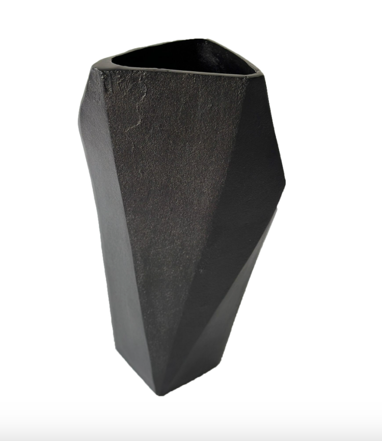 Cast Aluminium Faceted Charcoal Black Antique Vase
