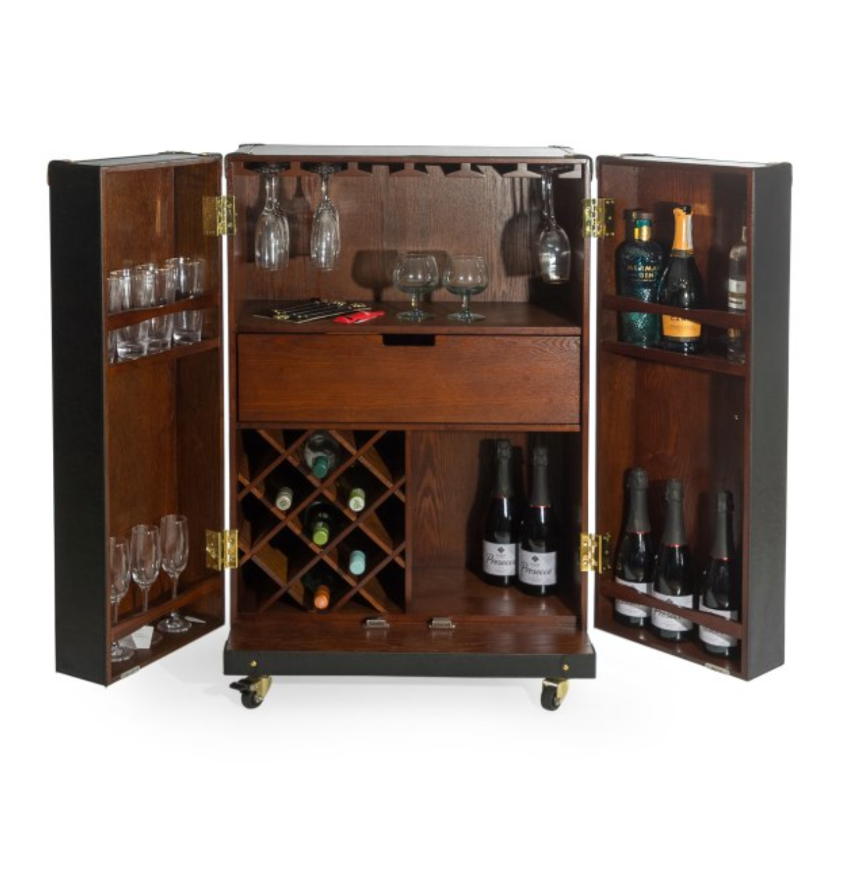 Soho Steamer Large Leather Two-Door Wine / Bar Cabinet