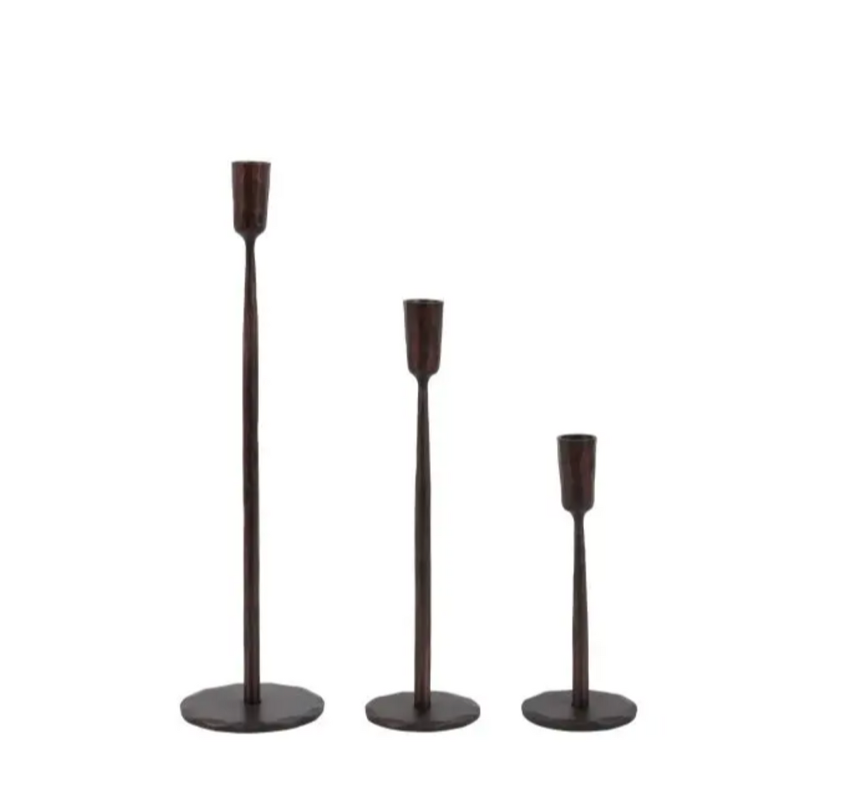 set of 3 metal candle stick in dark brown.