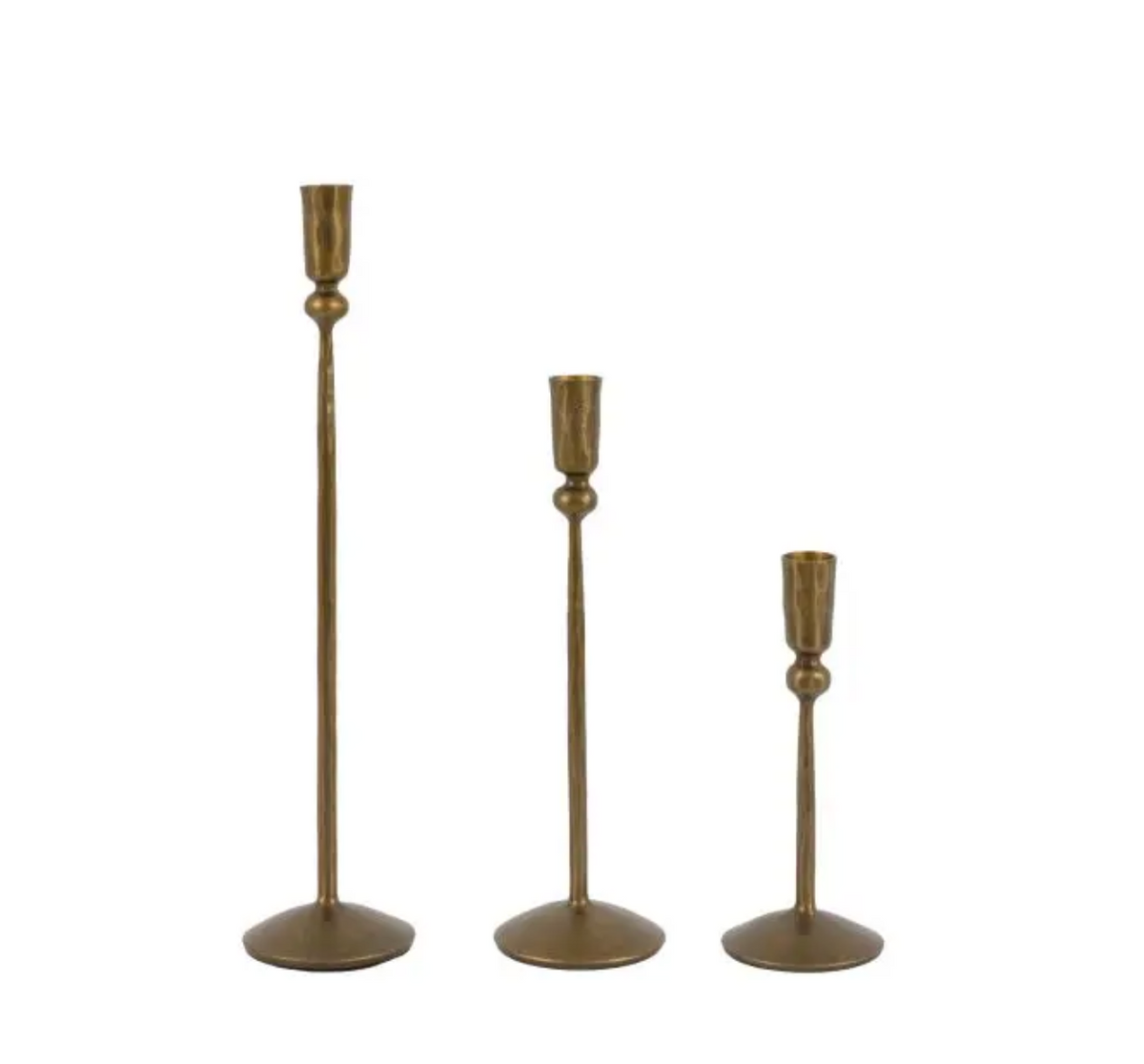 set of 3 gold metal candle sticks