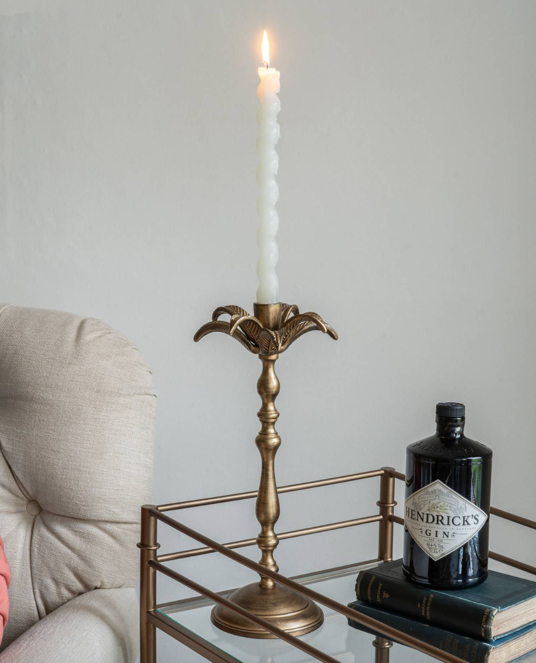 Laura Ashley Antique Brass Small Palm Tree Candlestick