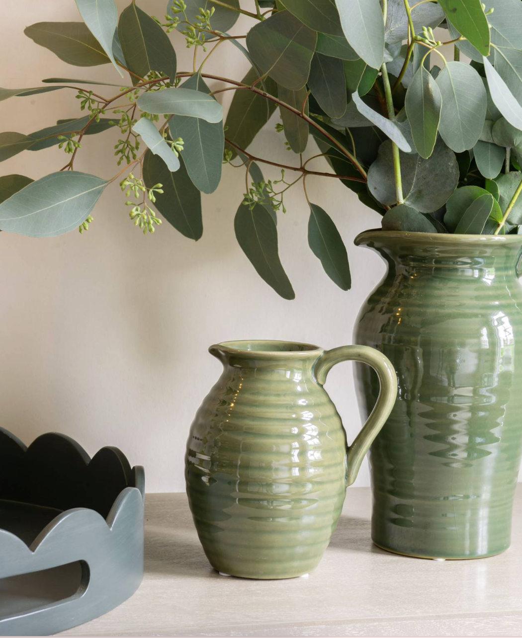 Laura Ashley Green Harriston Stoneware Handle Vase