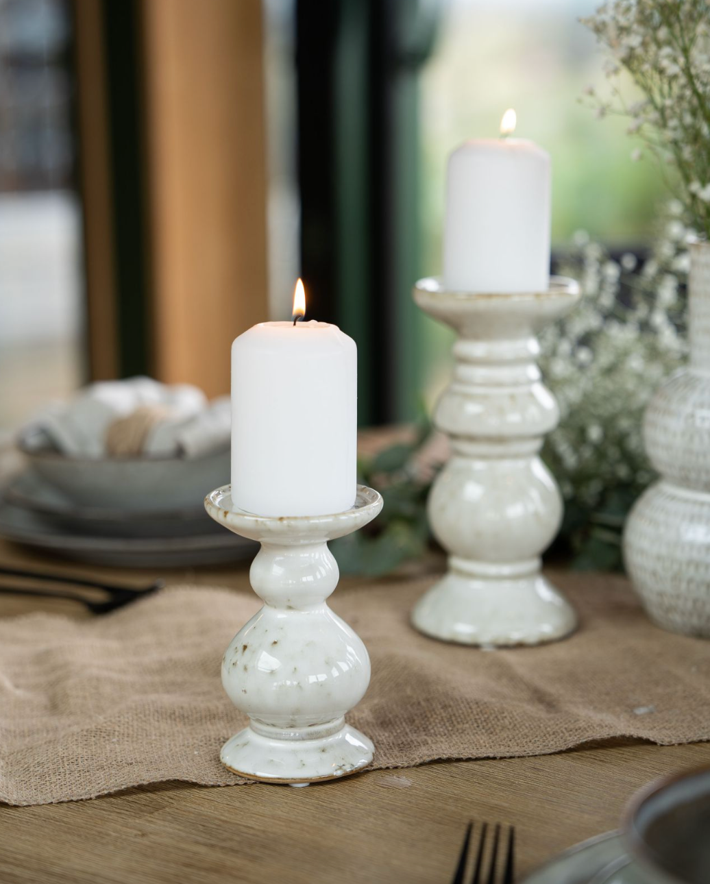 Laura Ashley White Lowick Candleholder Small