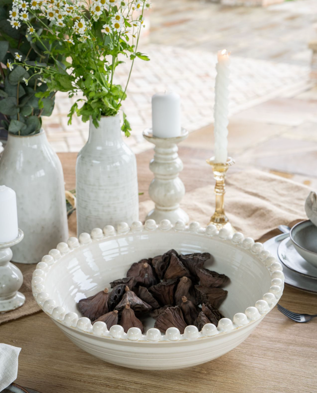 Reactive Glazed Mediterranean Cream Ceramic Bowl