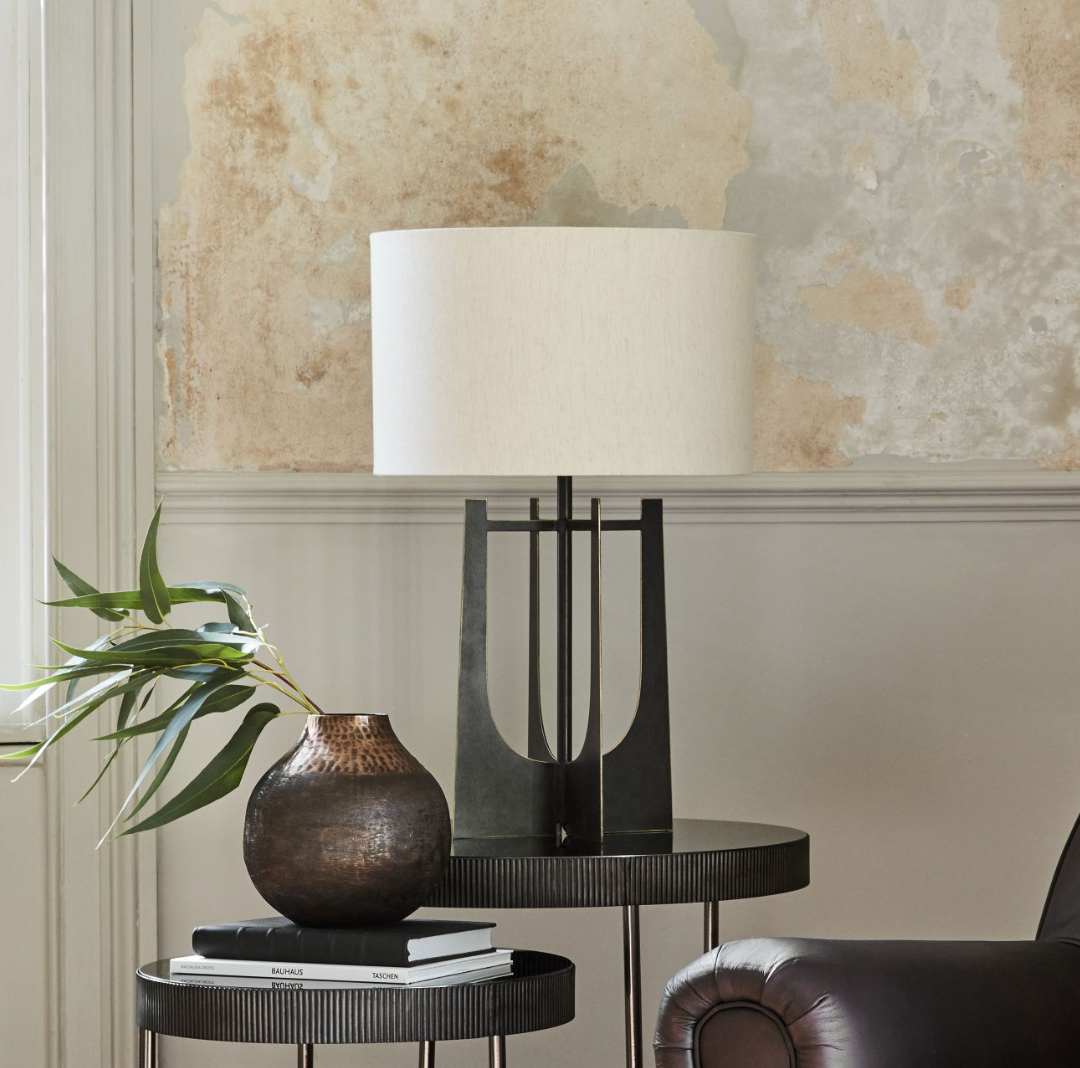Grant Hammered Iron Table Lamp with Irish Linen Shade