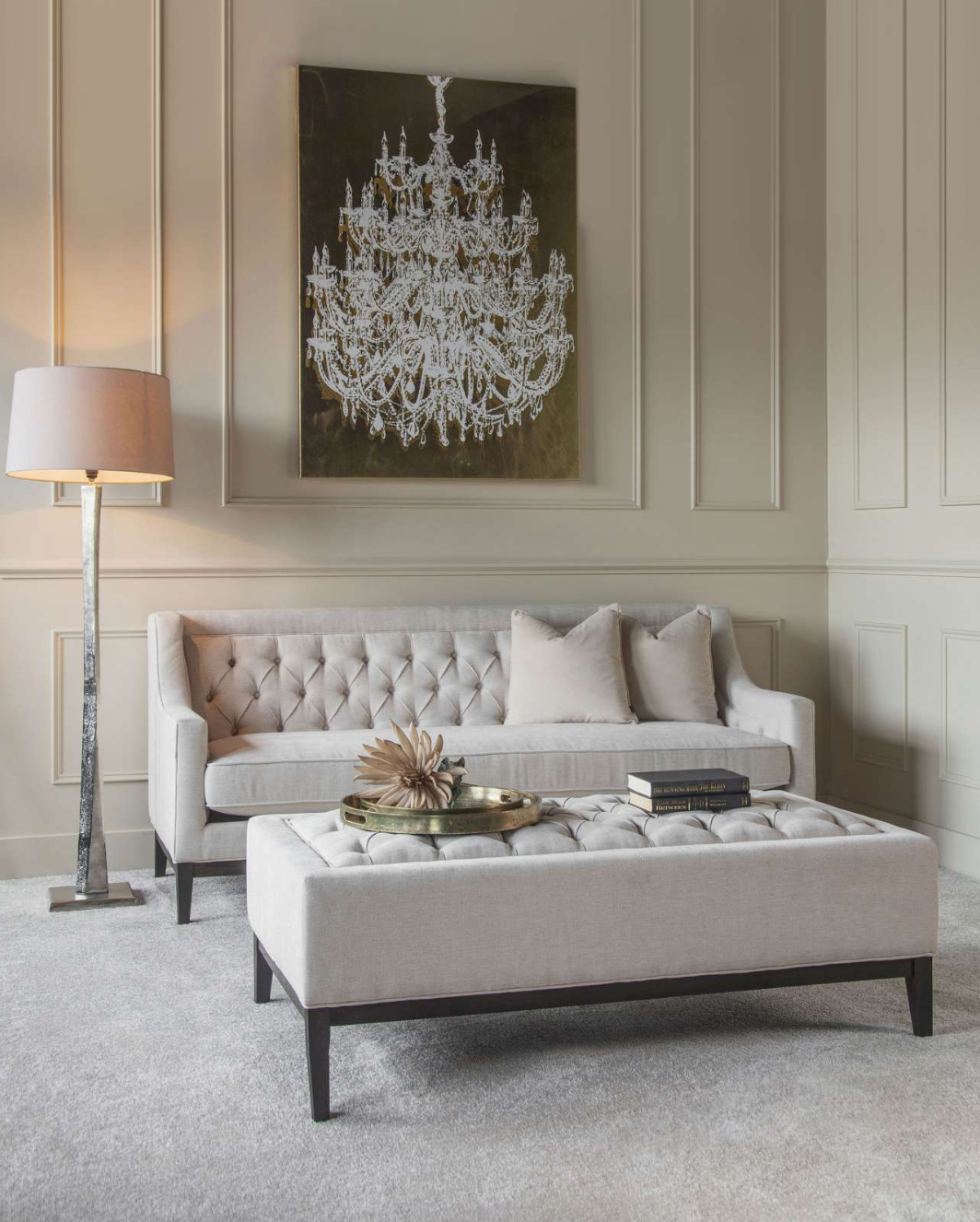 Tallow Buttoned Extra Large Ottoman in Ivory Fabric
