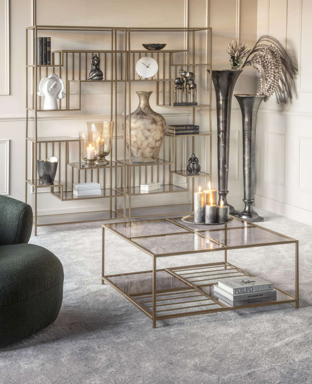 Walter Coffee Table in Dark Gold with Brown Tinted Glass