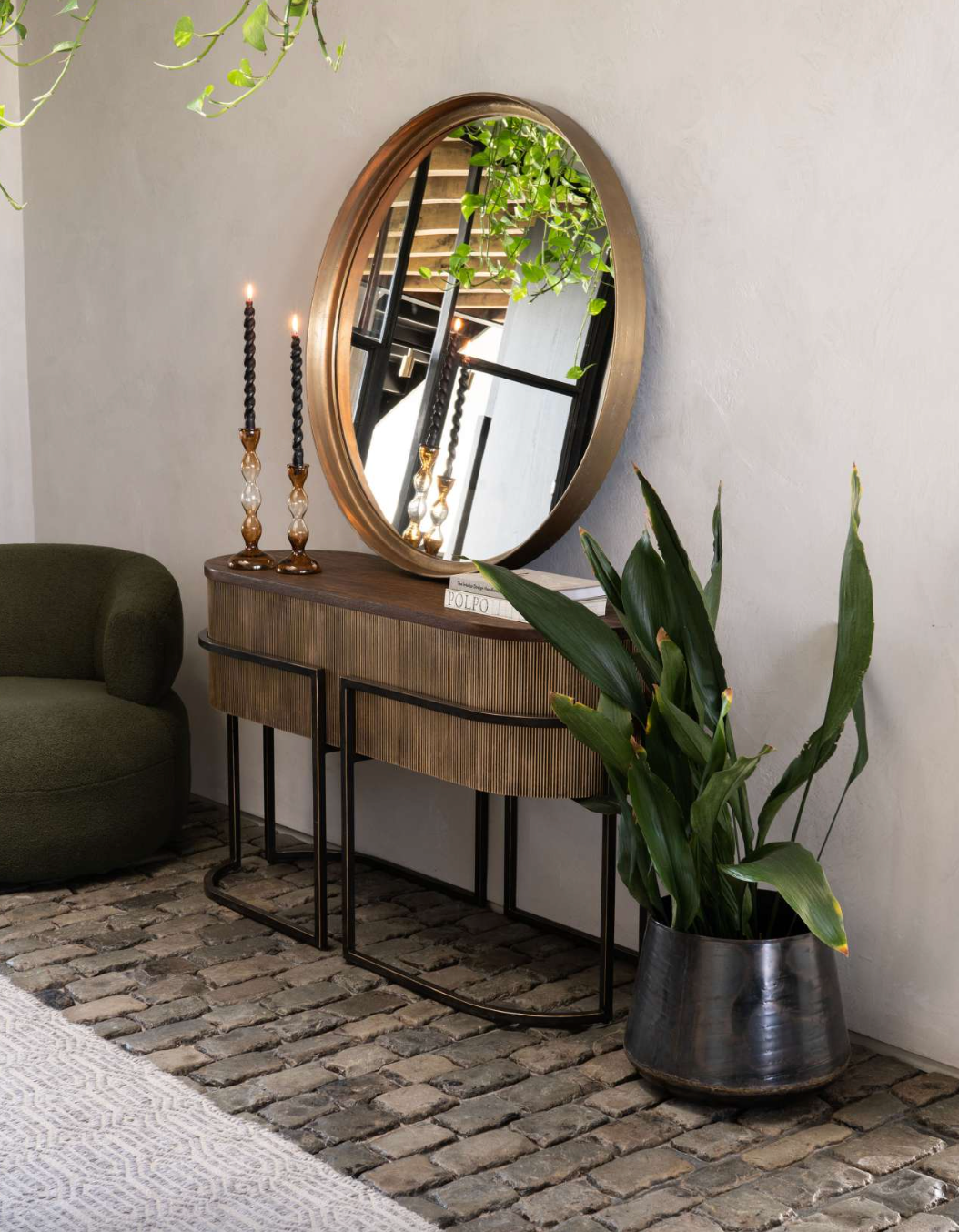 Harrison Antique Gold Corrugated Console Table