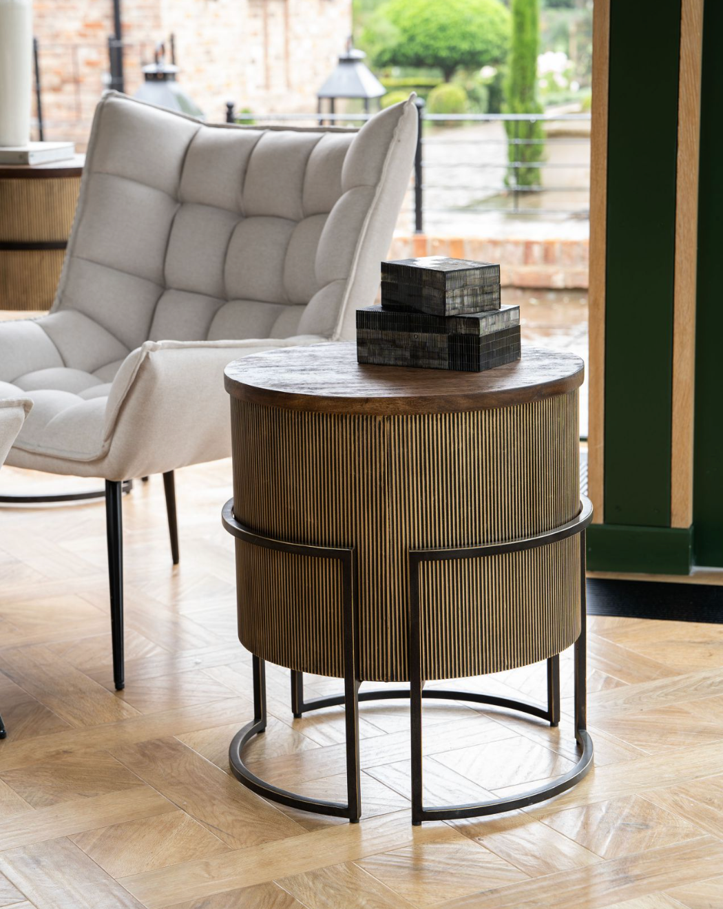 Harrison Antique Gold Corrugated Side Table