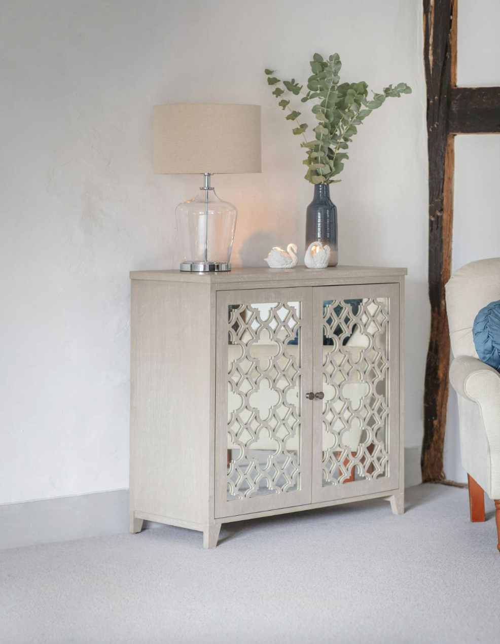Laura Ashley Grey Greystead Wooden Mirrored Slim Sideboard