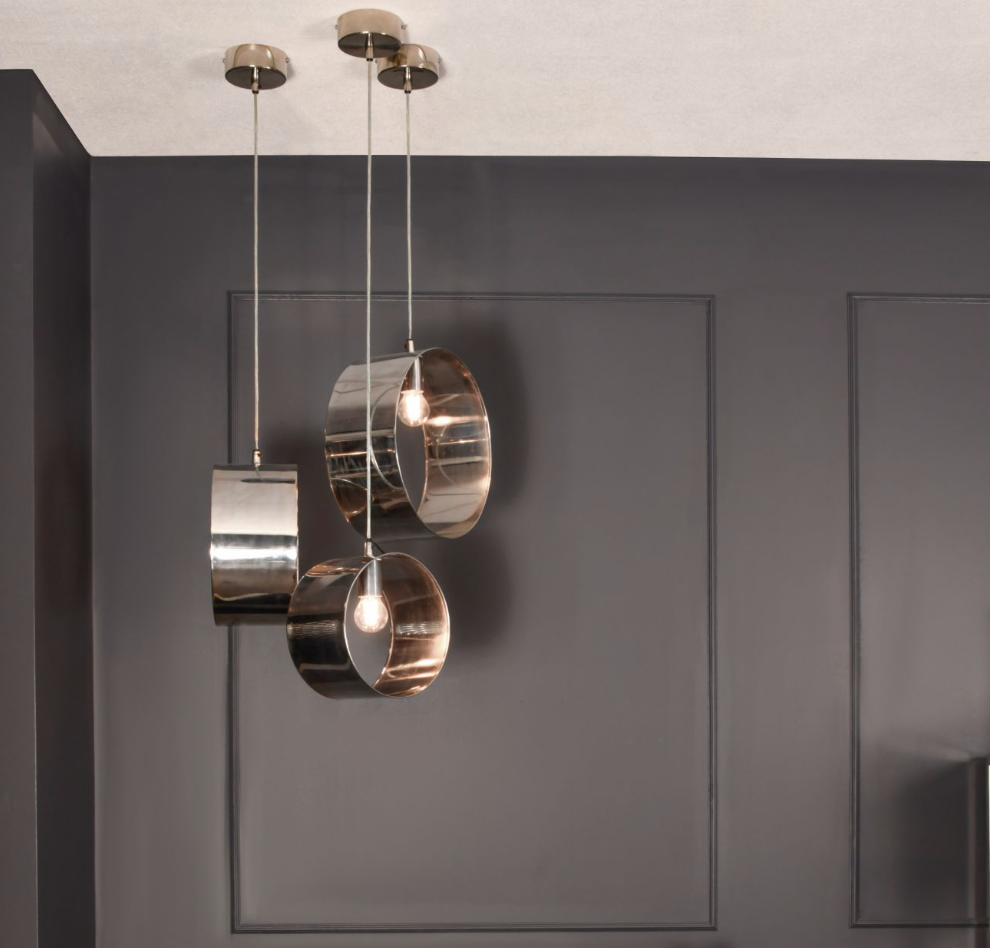 Arianna Polished Silver 3 Ring Pendant Light