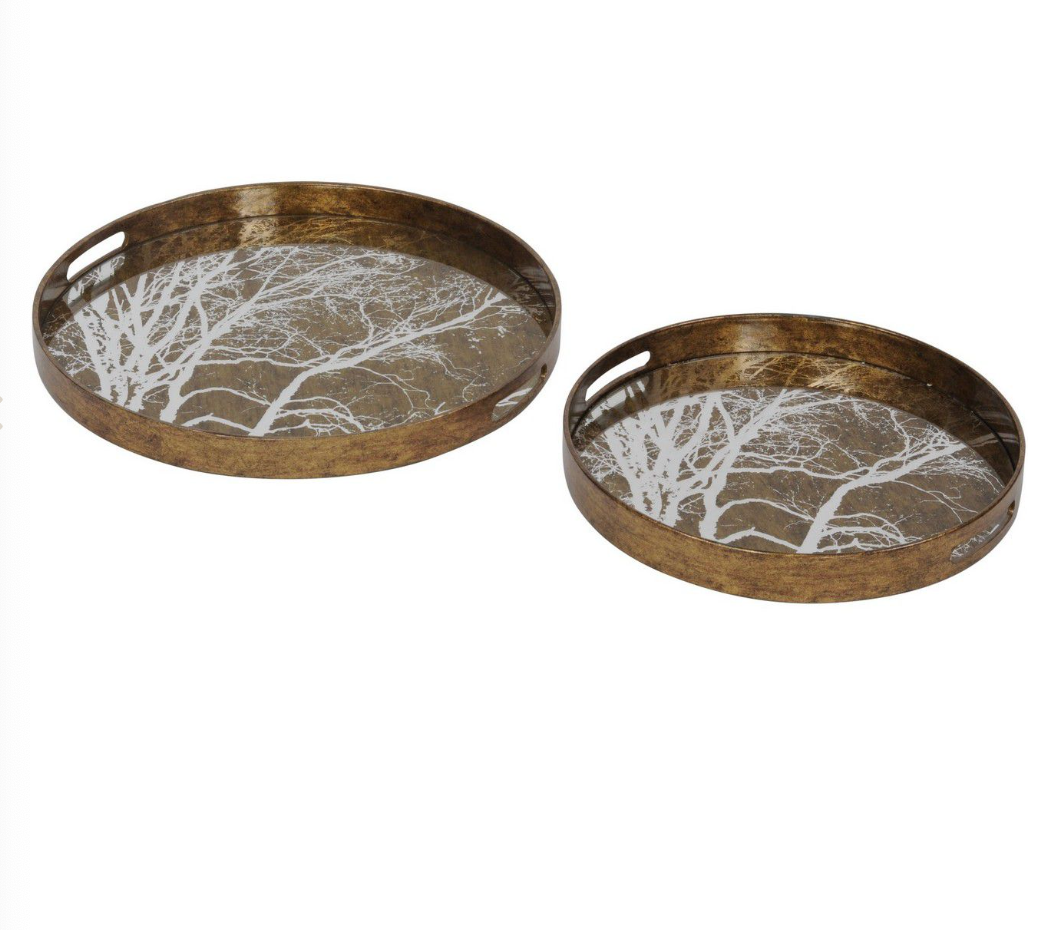 Antique Gold Set Of 2 Tree Trays