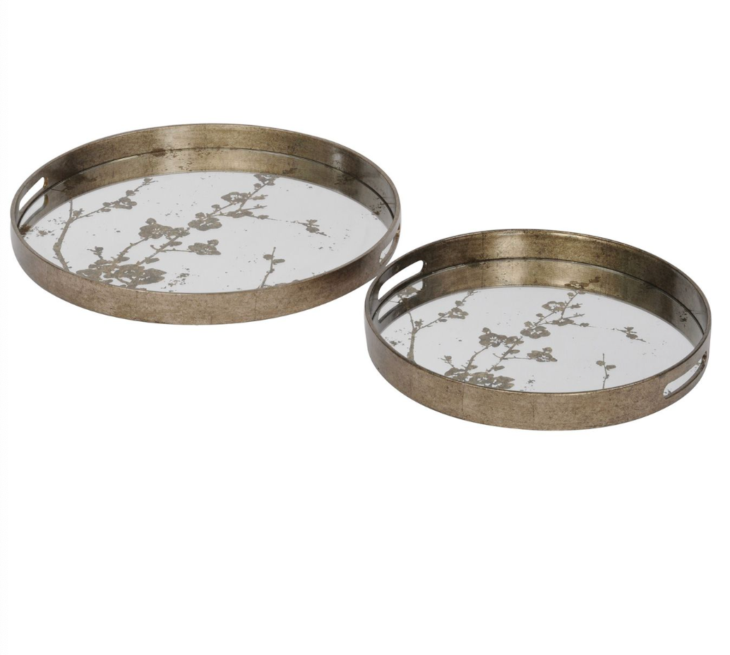 Antique Gold Set Of 2 Blossom Trays